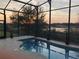 Screened-in pool area at sunset with potted cactus plants and view of the marsh at 27127 Stoney Brook Dr, Leesburg, FL 34748