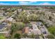 An aerial view of a community showcasing lush greenery, a sparkling pool, and convenient parking areas at 310 Sunvista Ct, Sanford, FL 32773