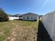 Expansive backyard featuring a manicured lawn, a secure white fence, and mature landscaping at 622 Samuel Pl, Davenport, FL 33837