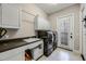 Laundry room features a modern washer and dryer, white cabinets, sink, counterspace, and access to the outside at 8814 Southern Breeze Dr, Orlando, FL 32836