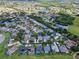 Picturesque aerial view of a residential community showcasing lush landscaping, serene lakes, and manicured lawns at 112 Tate Ct, Orlando, FL 32828