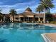 Resort-style swimming pool with lap lanes and palm trees under a bright blue sky at 117 Cupania Ct, Groveland, FL 34736