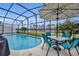 Relaxing screened in pool area complete with an outdoor table and chairs at 3455 Bellingham Dr, Orlando, FL 32825