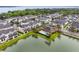 Aerial view of a serene neighborhood surrounding a lush green pond and swimming pool for relaxation at 465 Gee Hammock Ln, Winter Springs, FL 32708