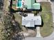 Overhead view highlights the single Gathering home's roof, driveway, and a neighbor's pool in the backyard at 820 Dove Ridge Dr, Lakeland, FL 33803