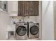 Laundry room features washer, dryer, utility sink and dark wooden cabinets at 200 Avenue C, Chuluota, FL 32766