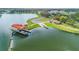 Scenic view of a lakeside community featuring a boat dock and lush green landscape at 2631 Captains Ct, Kissimmee, FL 34746