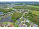Neighborhood aerial displaying homes with private pools and serene lake views in a lush environment at 3180 Pawleys N Loop, St Cloud, FL 34769