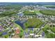 Expansive aerial shot of a residential area with houses near a large pond, showcasing a Gathering-friendly environment at 3180 Pawleys N Loop, St Cloud, FL 34769