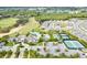 Stunning aerial view of the community amenities including pools, tennis courts, clubhouse, bocce ball, and golf course at 2212 Antilles Club Dr, Kissimmee, FL 34747