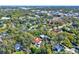 A lush, tree-filled neighborhood from an aerial perspective, featuring homes and a neighborhood swimming pool at 234 N Lakeview Ave, Winter Garden, FL 34787