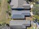 An aerial view showcasing the rooftops, fenced backyard, and greenery of a well-kept residential neighborhood at 300 Stonington Way, Deland, FL 32724