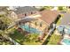 Aerial view of backyard featuring large screened in pool and landscaped yard at 3084 Stillwater Dr, Kissimmee, FL 34743