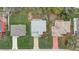Drone shot of three homes showing landscaping, garden area, and mature trees at 548 Big Sioux Ct, Kissimmee, FL 34759