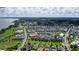 Wide aerial shot showcases a residential neighborhood near a large lake and green spaces on a sunny day at 1073 Sadler Oaks Way, Winter Garden, FL 34787