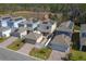 Aerial view of homes with solar panels, driveways, a backyard patio, and landscaping in a residential area at 2977 Howley Aly, St Cloud, FL 34771