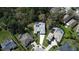 Overhead view of homes with backyard pools and solar panels, surrounded by lush trees at 4532 Saddleworth Cir, Orlando, FL 32826