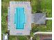 Aerial shot of pool, chairs, community building and surrounding greenspace at 509 Madison Dr, Davenport, FL 33837