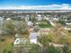 Stunning aerial perspective showcasing the property's location, neighborhood, mature trees, and waterfront view at 1510 Live Oak St, New Smyrna Beach, FL 32168