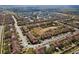 Bird's eye view of a residential neighborhood with well-maintained townhomes, mature trees, and green spaces at 2511 Calabria Ave, Davenport, FL 33897