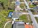 Aerial perspective of a home featuring a screened pool, a beautifully landscaped yard, and a residential neighborhood at 3200 Utah Dr, Deltona, FL 32738