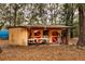 Side view of shed featuring red trim and detailing, with a ladder leaning against the structure at 7252 June Bug Ln, Orlando, FL 32818