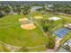 Aerial view of well-maintained baseball fields and tennis courts in a vibrant green community at 739 Spring Island Way, Orlando, FL 32828