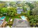 Aerial view showcasing the home's backyard pool and lush greenery at 922 Puma Trl, Winter Springs, FL 32708