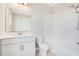 Bright bathroom with modern single vanity and tub/shower combination at 11464 Beau Repost Dr, Orlando, FL 32832