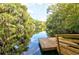Picturesque view of Spruce Creek with dock extending into calm, reflective waters at 2007 Cornell Pl # 4, Port Orange, FL 32128