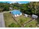 Spacious property featuring a charming home with a blue roof, a fenced backyard, and mature trees at 3512 Central Ave, Coleman, FL 33521