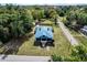 Aerial view of the charming home with metal roof, shed, and lush green lawn at 3512 Central Ave, Coleman, FL 33521