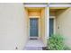 Exterior shot of the front door, surrounded by tropical plants, offering a glimpse of Florida living at 9819 Red Eagle Dr, Orlando, FL 32825