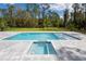 Backyard swimming pool with spa and sunning deck surrounded by mature trees at 17038 Medici Way, Bella Collina, FL 34756