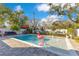 Sparkling in-ground pool surrounded by lush greenery and a cozy seating area. Complete with flamingo floaties at 831 W Harvard St, Orlando, FL 32804