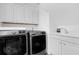 Bright laundry room featuring a utility sink, updated appliances and plenty of storage space with white cabinets at 11402 Camden Loop Way, Windermere, FL 34786