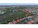 Beautiful aerial view of a red roofed house and lush greenery, with a lake in the background at 11733 Delwick Dr, Windermere, FL 34786