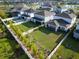 Aerial view of homes showcasing a community pool, playground and landscaping at 13348 Panama Beach Ct, Orlando, FL 32827