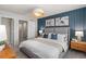 Comfortable main bedroom featuring a cozy bed, blue accent wall, and ample natural light at 2526 Winsome Way, Davenport, FL 33896