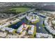 Community aerial photo displays tranquil water, lush landscapes, and meticulously planned neighborhood layout at 2540 Woodgate Blvd # 106, Orlando, FL 32822