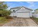 Charming single-story home with blue exterior, well-manicured lawn, and a two-car garage at 2980 Viscount Cir, Kissimmee, FL 34747