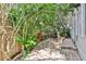 Backyard walkway with brick pavers and lush greenery, shaded by trees at 44 Capistrano Dr, Ormond Beach, FL 32176