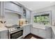 Updated kitchen featuring grey cabinetry, farmhouse sink, white countertops, and stainless steel appliances at 460 Forestwood Ln, Maitland, FL 32751