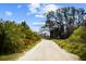 Long gravel driveway bordered by thick green foliage on either side, leads to the distance at 8122 Pine Island Rd, Clermont, FL 34711