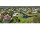 Aerial view of community homes situated by pond, showcasing the neighborhood layout and scenic water access at 8155 Brocatel Ct, Orlando, FL 32822