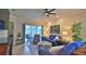 Cozy living room with comfortable seating, ceiling fan, and sliding glass doors to the outdoor patio at 842 Aldenham Ln, Ormond Beach, FL 32174