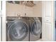 Modern laundry room with gray Samsung washer and dryer and white door at 911 N Orange Ave # 110, Orlando, FL 32801