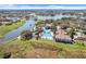 Aerial view of the expansive community pool area, complete with a clubhouse and lake access at 1950 Windward Oaks Ct, Kissimmee, FL 34746