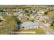 Aerial view showcases the property with a pool, alongside neighborhood streets and surrounding homes at 511 Coventry Rd, Davenport, FL 33897