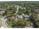 An aerial view of a home in a suburban neighborhood with lush greenery and nearby amenities at 607 S Glencoe Rd, New Smyrna Beach, FL 32168